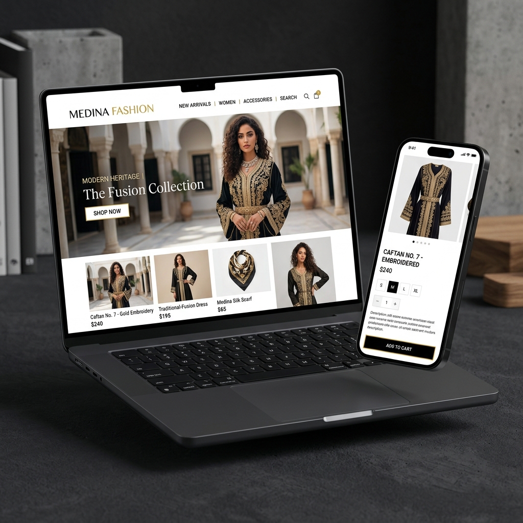 Medina Fashion - متجر إلكتروني للملابس على الكمبيوتر والجوال
