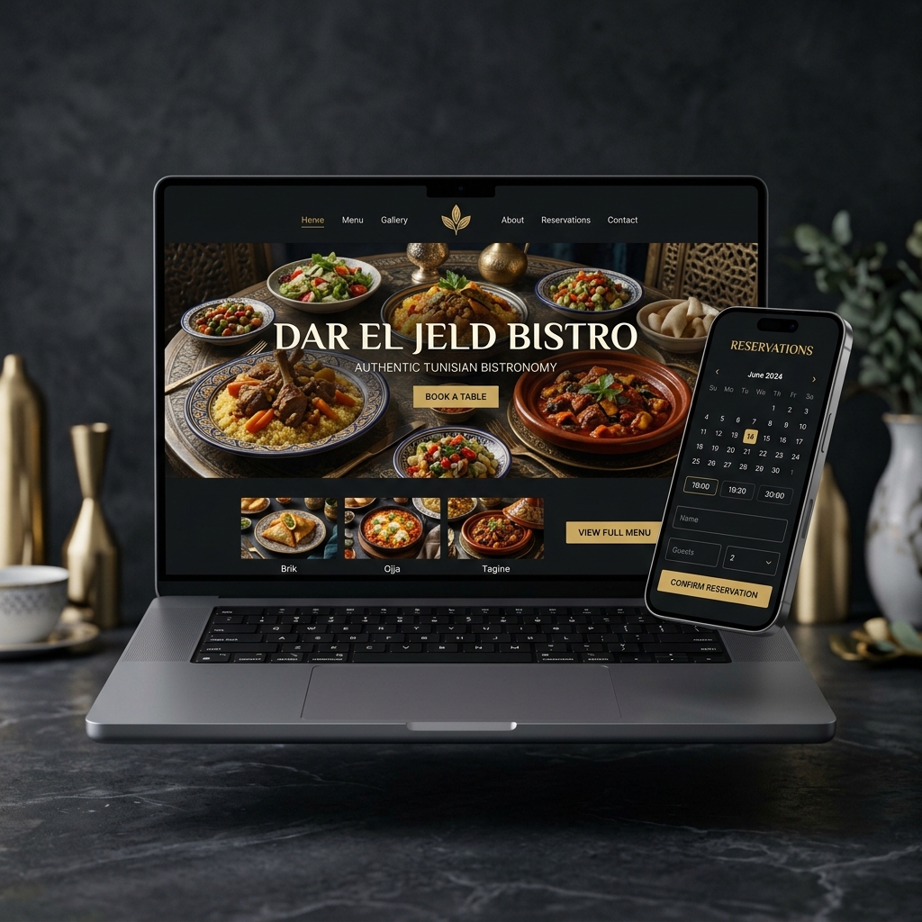 Dar El Jeld Bistro - موقع ويب لمطعم على الكمبيوتر والجوال